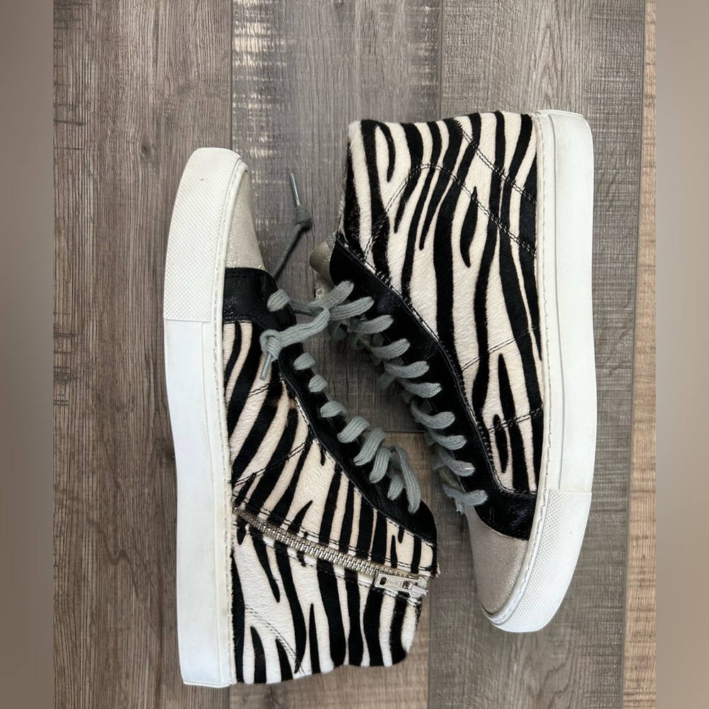 P448 Zebra-Print High-Top Sneakers in Black and White